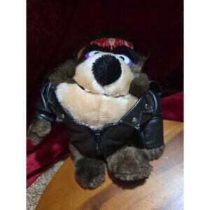 Tazmanian Devil Plush w/Black Leather Jacket Taz 9" Stuffed 1993 WB VINTAGE